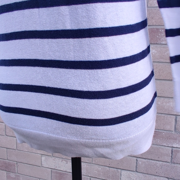 Nautica Navy Blue White Natuical Stripe Blouse Top - Picture 6 of 9